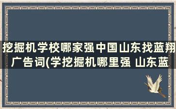 挖掘机学校哪家强中国山东找蓝翔广告词(学挖掘机哪里强 山东蓝翔)